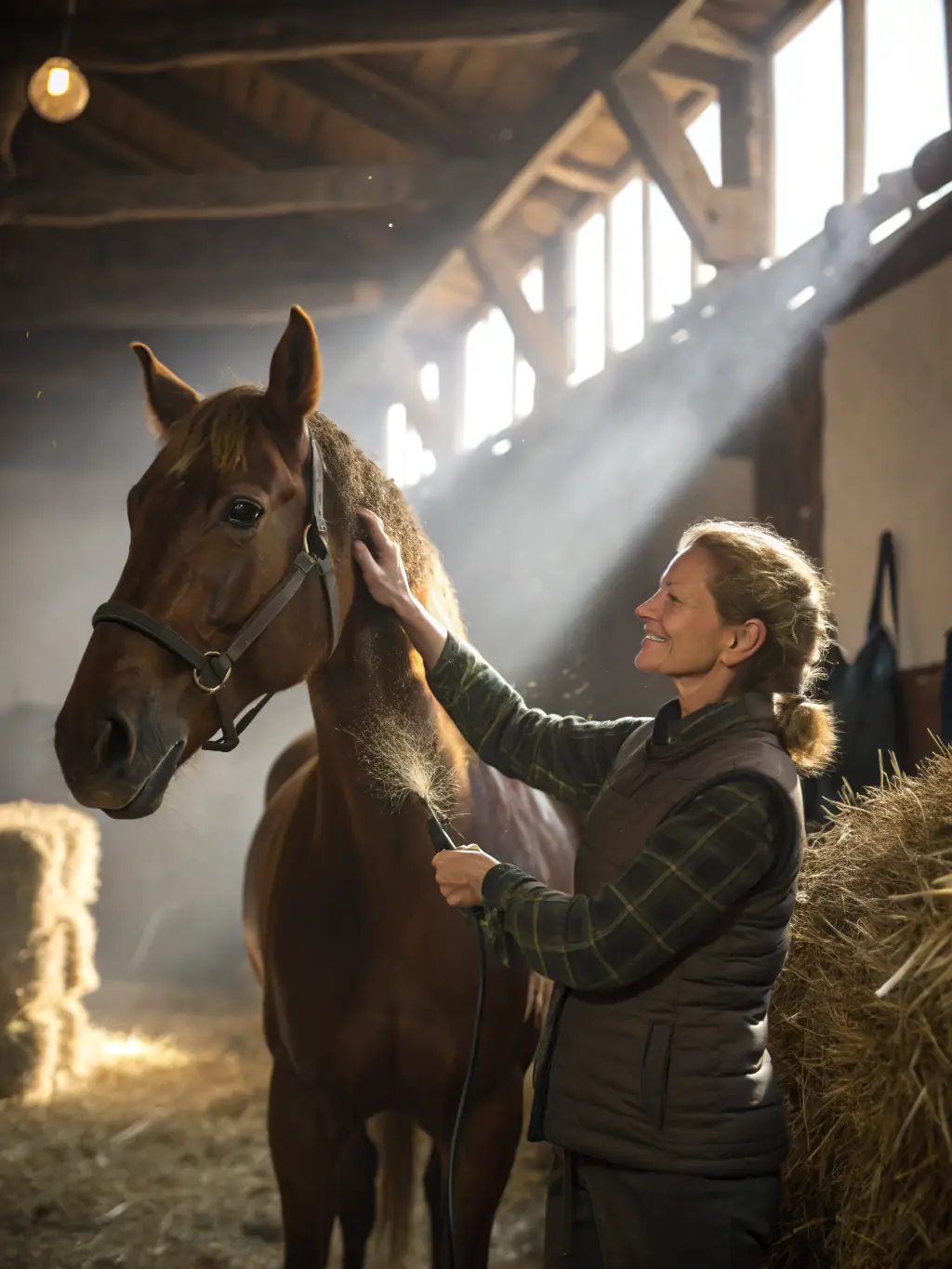 A photo of horses being cared for in a stable, emphasizing the importance of animal welfare and responsible horsemanship in steeplechase racing, at SOC ENCOURAGEMENT STEEPLE CHASES FRANCE.